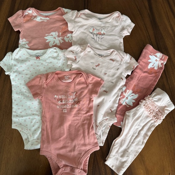 Carter’s Set of 7 Bodysuits and Leggings - Pink and Soft Pink Size 9M - Picture 1 of 4